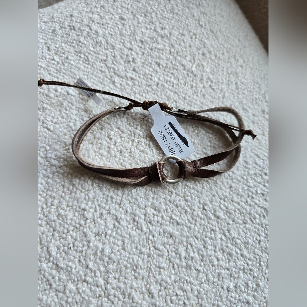 NWT! Free People, County Lines Leather Bracelet, Brown/Silver, MSRP $30 - Picture 3 of 5